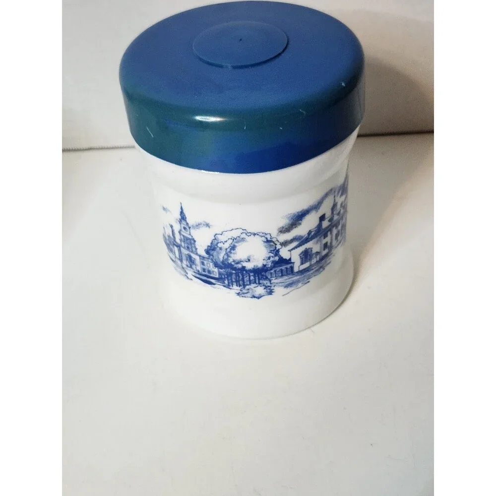 Vintage Paul Revere Milk Glass Canister with Plasitc Lid 6” High